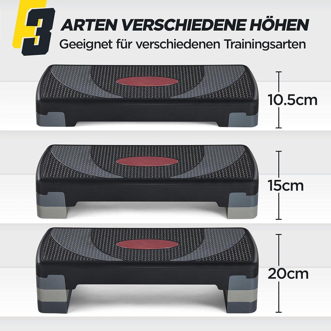 Yaheetech Steppbrett Fitness Aerobic Stepper Höhenverstellbar Step Bench mit 3 Stufen (10/15/20 cm)