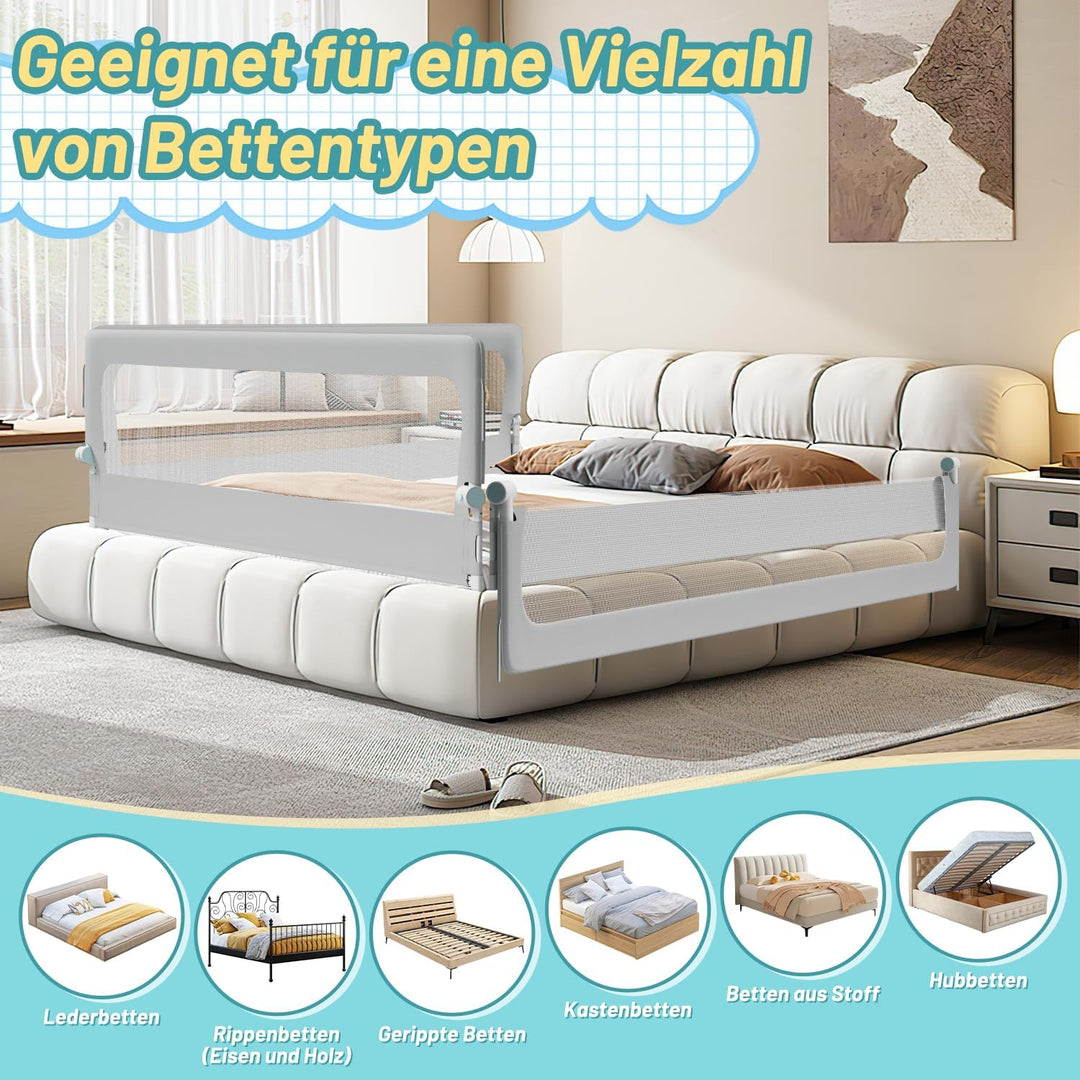 3er Bettgitter 2X200+1X180cm Bettschutzgitter Kinderbettgitter für Kinder,Rausfallschutz Boxspringbe