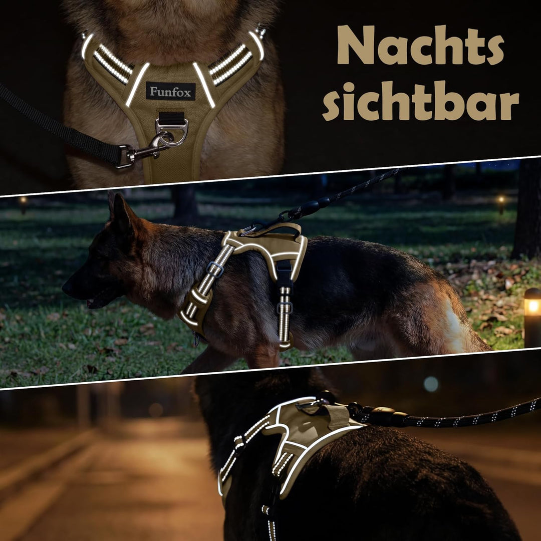 Funfox Hundegeschirr für Mittelgrosse Hunde No Pull Geschirr Einstellbar Geschirrset Mittlere Hunde