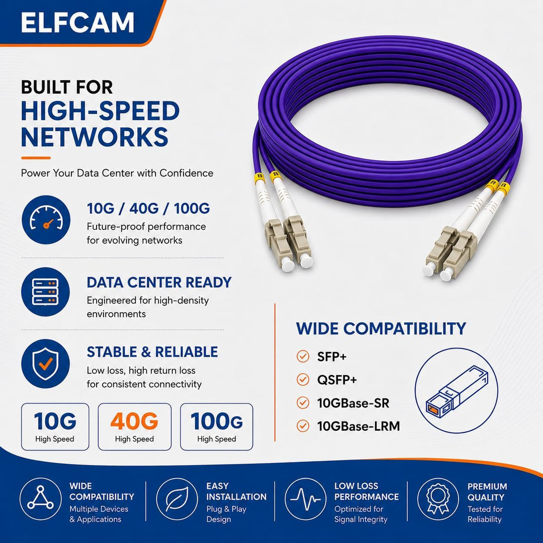Elfcam® - 120m Glasfaserkabel LC/UPC auf LC/UPC OM4 Multimode-Duplex-Glasfaserkabel (50/125 um) LSZH
