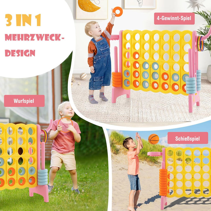 GOPLUS Riesiges 4 Gewinnt Spiel, Strategiespiel mit 42 Ringen, Basketballkorb & Wurfspiel & Schnells