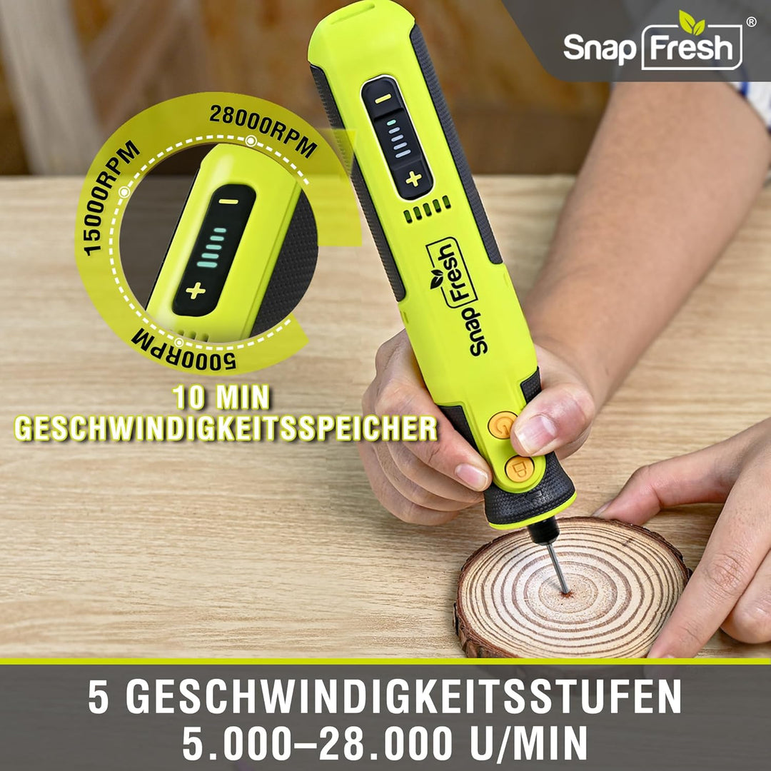 SnapFresh Rotationswerkzeug Akku 8V Set mit 46 Zubehörteilen, 0,26 kg leicht, bis zu 40Min Laufzeit,