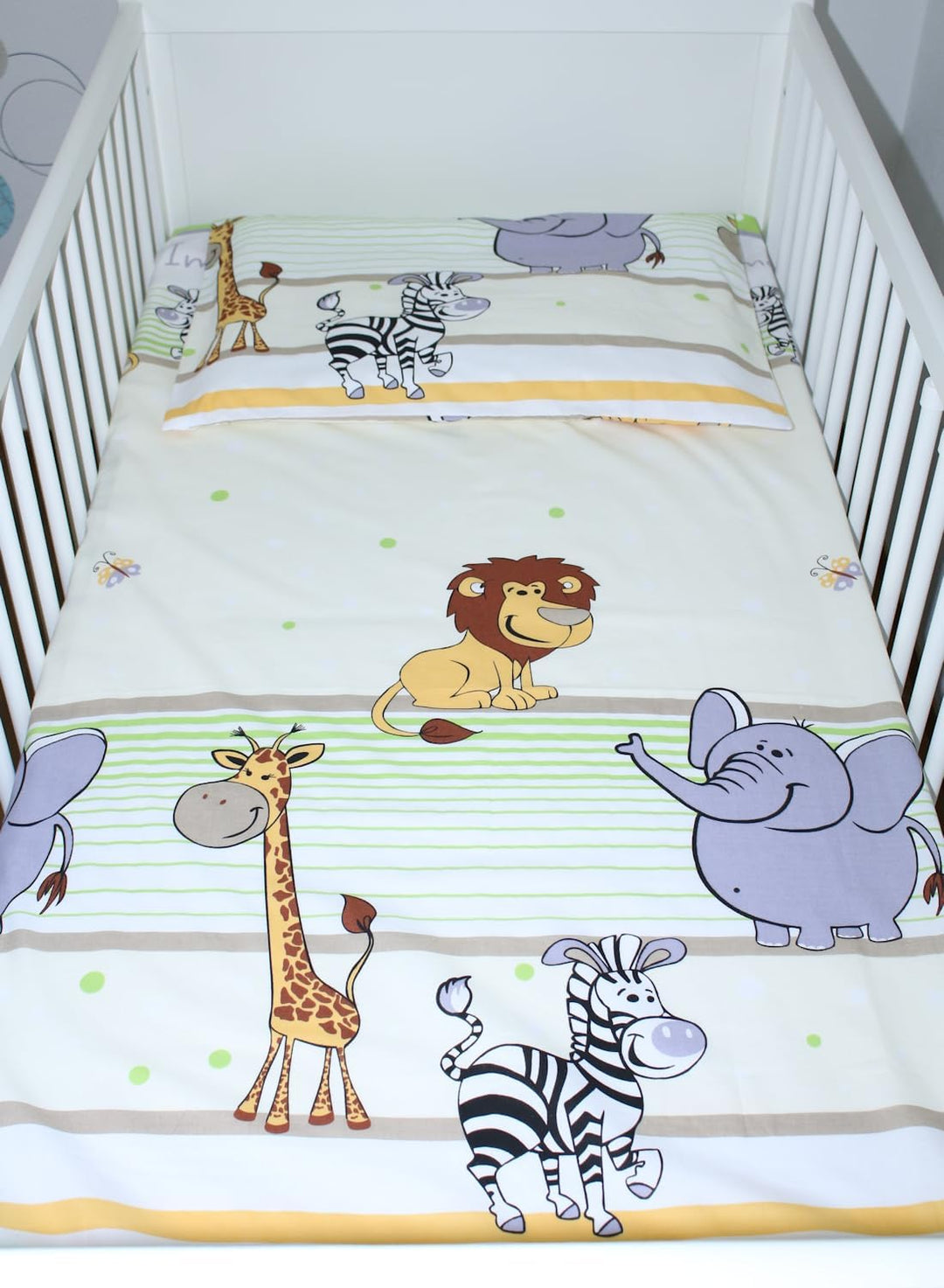 Baby Bettset Bettwäsche mit Himmel Chiffon - Safari Grün - Bettausstattung Set (4 teilig), 4 teilig
