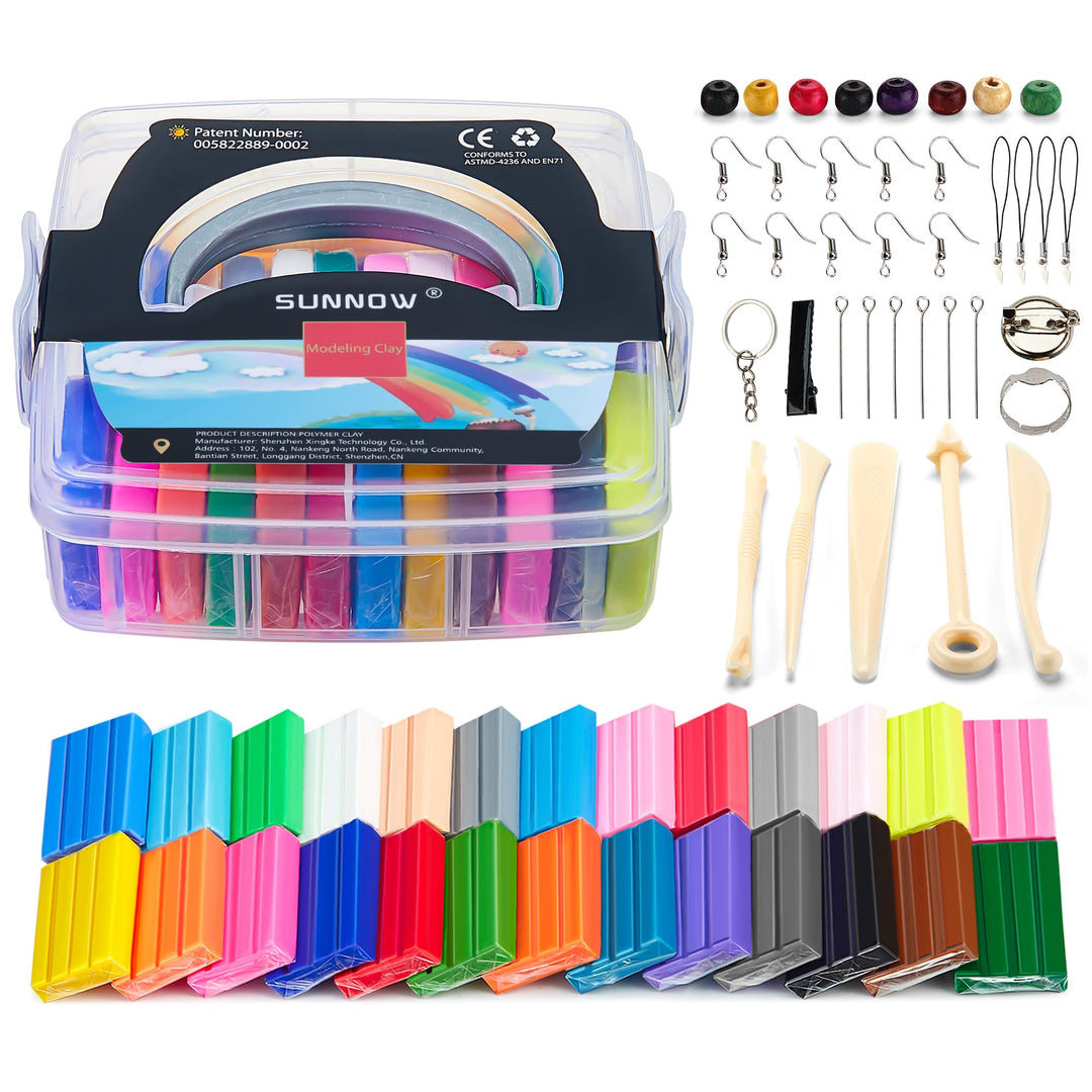 SUNNOW Polymer Clay - 26 Farben (25g / ) Ton Ofen Backen Lehm mit Modeling Tools, Modelliermasse Set