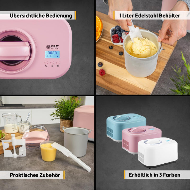 TZS First Austria - Eismaschine 1L mit Kompressor 3 in 1 - Ice Cream Maker 100W selbstkühlend für Fr