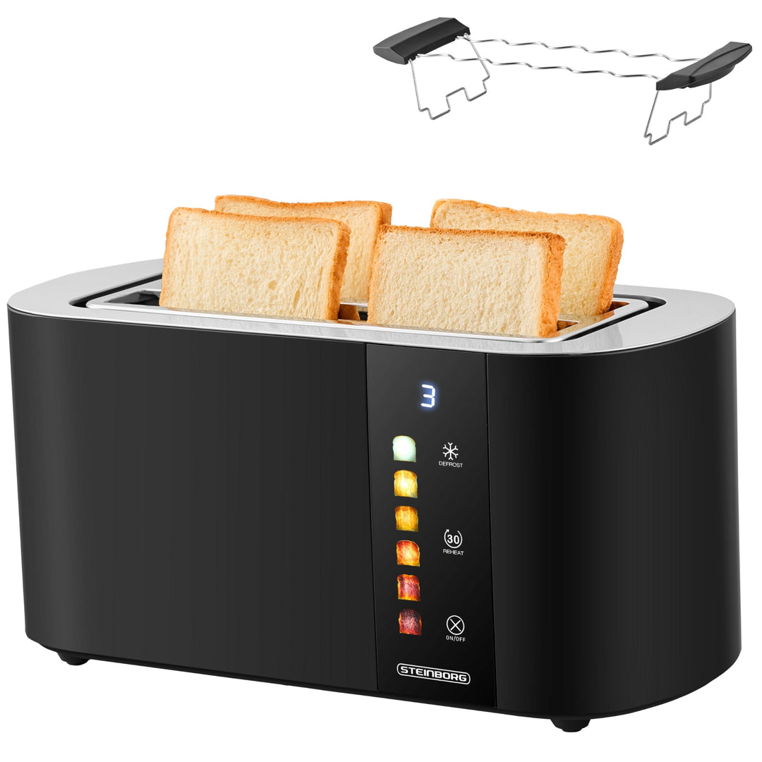 Steinborg® Automatik Toaster 4 Scheiben mit Brötchenaufsatz Langschlitztoaster Automatische Liftfunk
