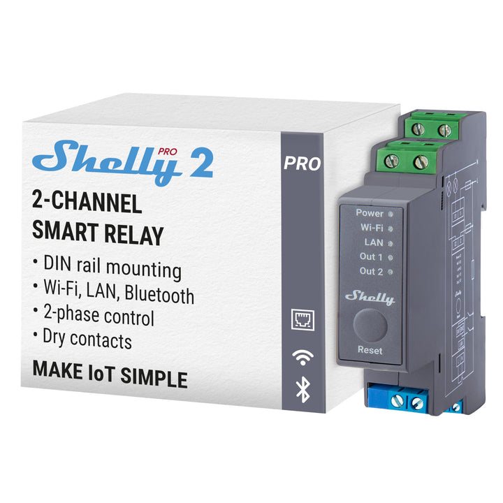 Shelly Pro 2 | Wlan, LAN &amp; Bluetooth 2 Kanäle Smart Relais | Haus- &amp; Gebäudeautomation |Alexa &amp; Goog