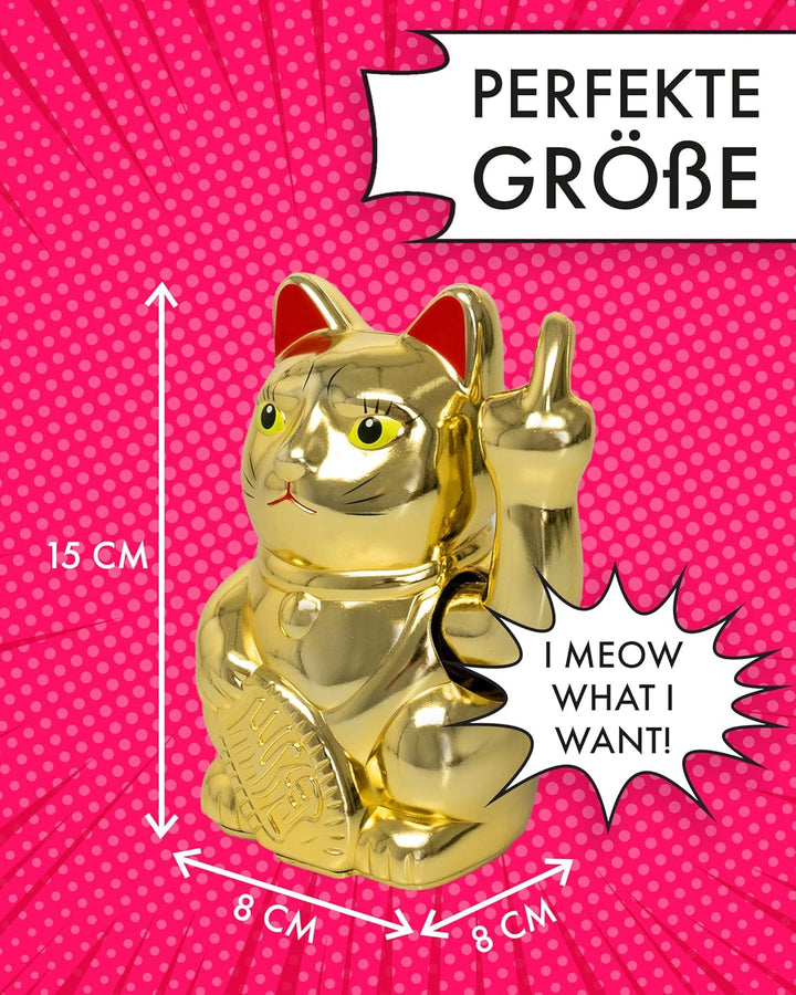 ANGRY CAT - Winkekatze Lucky CAT - Lustige winkende Katze - japanische Winkkatze - Dekoartikel Wacke