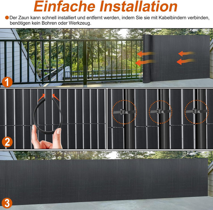 PVC Sichtschutzmatte Sichtschutzzaun 90x1000CM, Anthrazit, Outdoor Sichtschutz mit verstärkten Lamel