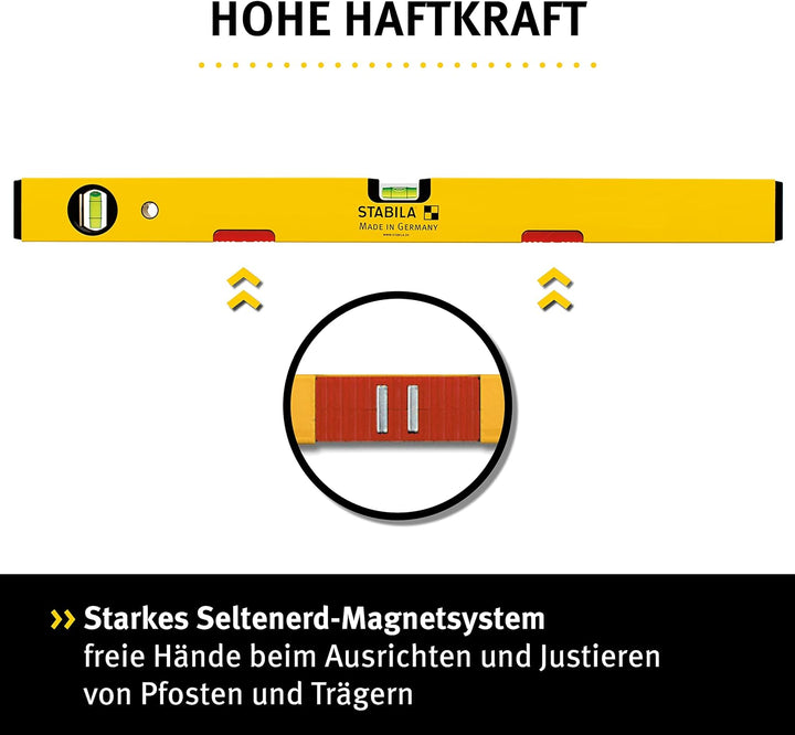 STABILA Magnet-Wasserwaage Type 70 M, 60 cm, leichtes Alu-Profil, starkes Seltenerd-Magnetsystem, 1