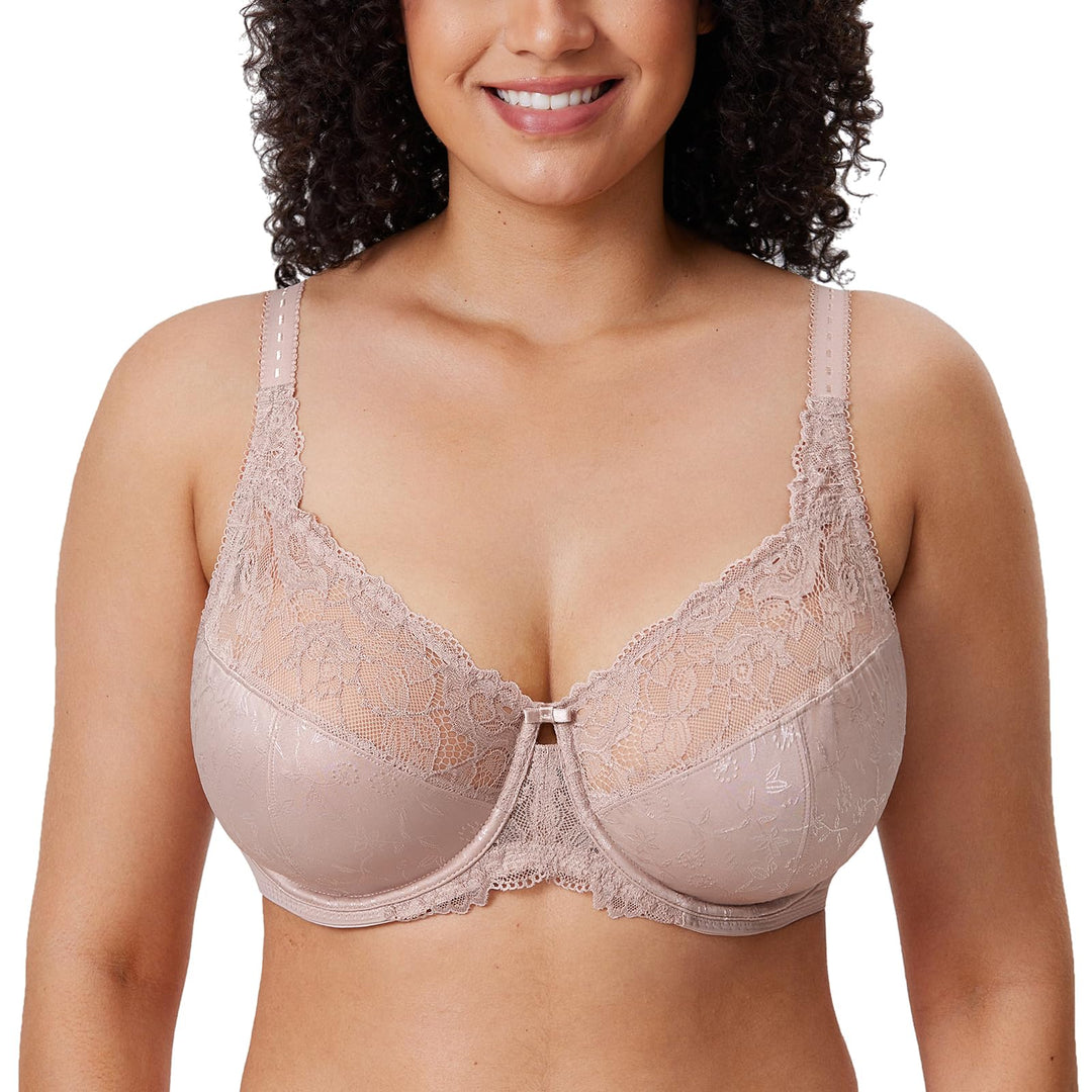 DELIMIRA Damen Minimizer BH ohne Einlagen mit Spitze mit Bügel Grosse Grössen 75C Hellbraun, 75C Hel