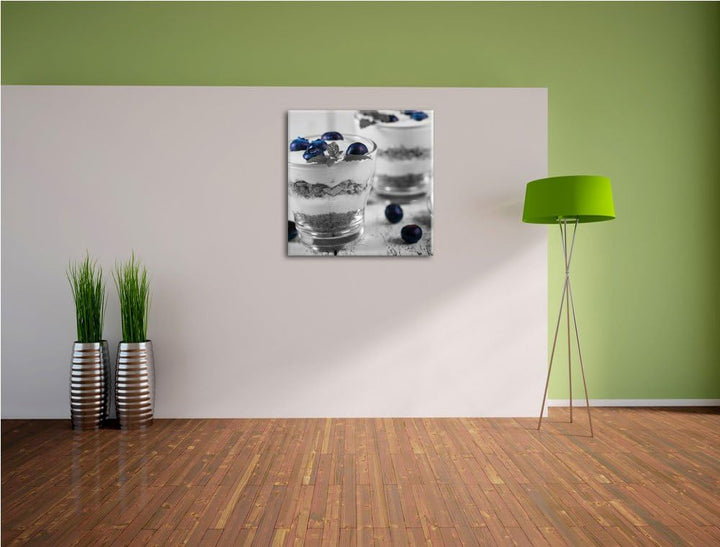 Pixxprint Blaubeerjoghurt mit Müsli als Leinwandbild/Grösse: 70x70 cm/Wandbild/Kunstdruck/fertig bes