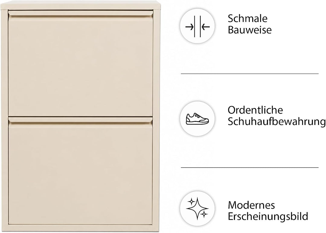 Schuhschrank Schmal, Metall Schuhkipper mit Magnet-Klappen, Schmaler Schuhschrank für Flur, Eingang