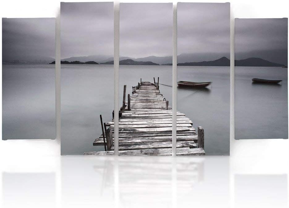 Feeby Frames, Leinwandbild Bilder Wand Bild - 5 Teile - Wandbilder Kunstdruck (BRÜCKE, SEE, GRAU) 15