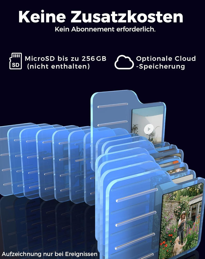 VIRTAVO 2K 3MP Überwachungskamera Aussen Akku, WLAN Kamera Kabellos für Innen & Aussen, Starlight Fa