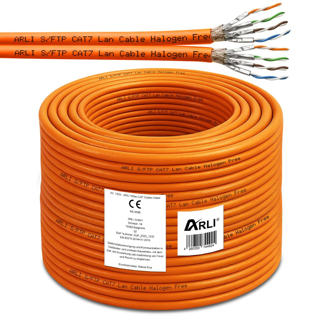 ARLI CAT 7 Verlegekabel duplex 100m Netzwerkkabel CAT.7 twin LAN Halogenfrei Installationskabel SFTP