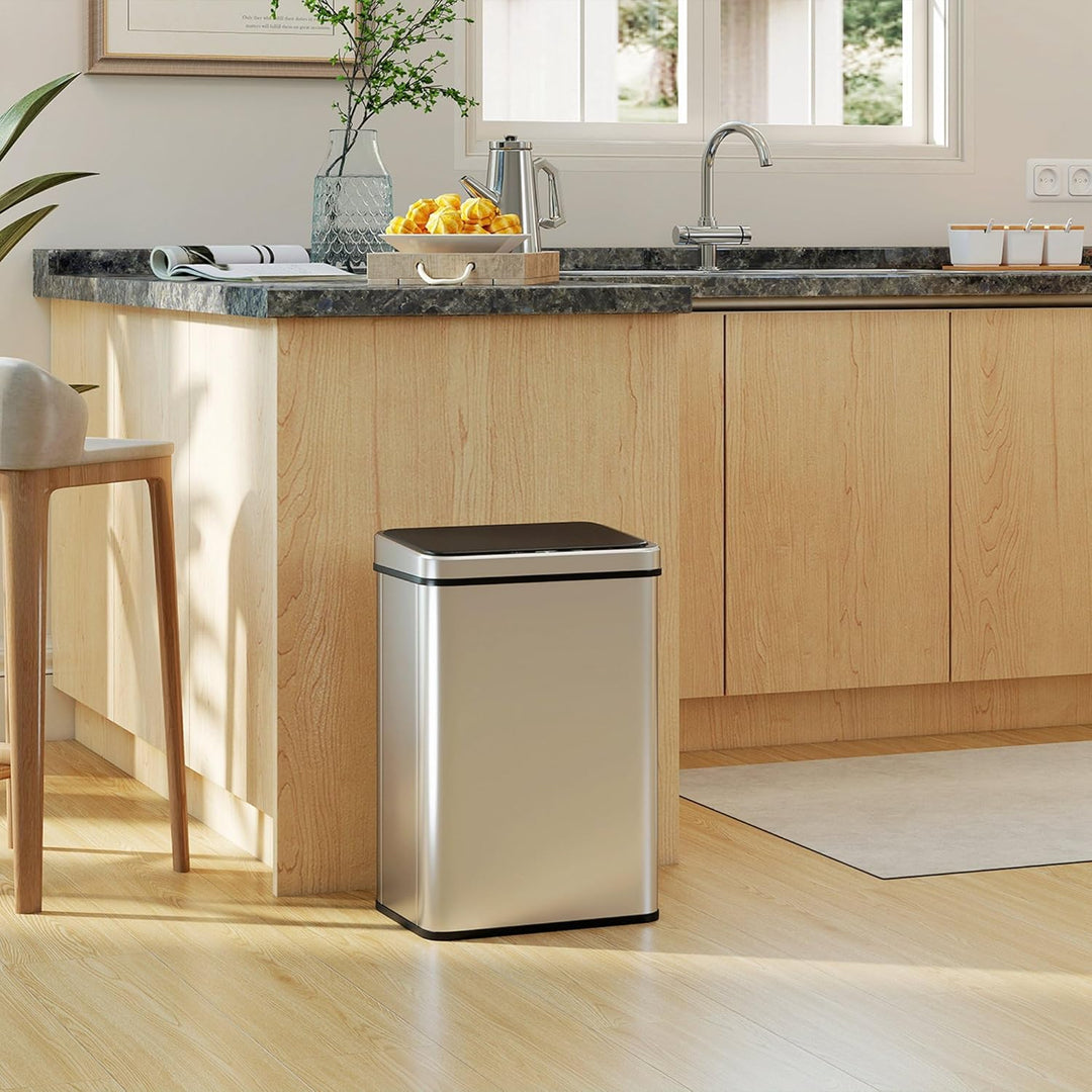 HOMCOM Sensor Mülleimer 40L Edelstahl Automatischer Mülleimer mit Soft-Close-Deckel Bewegungssensor