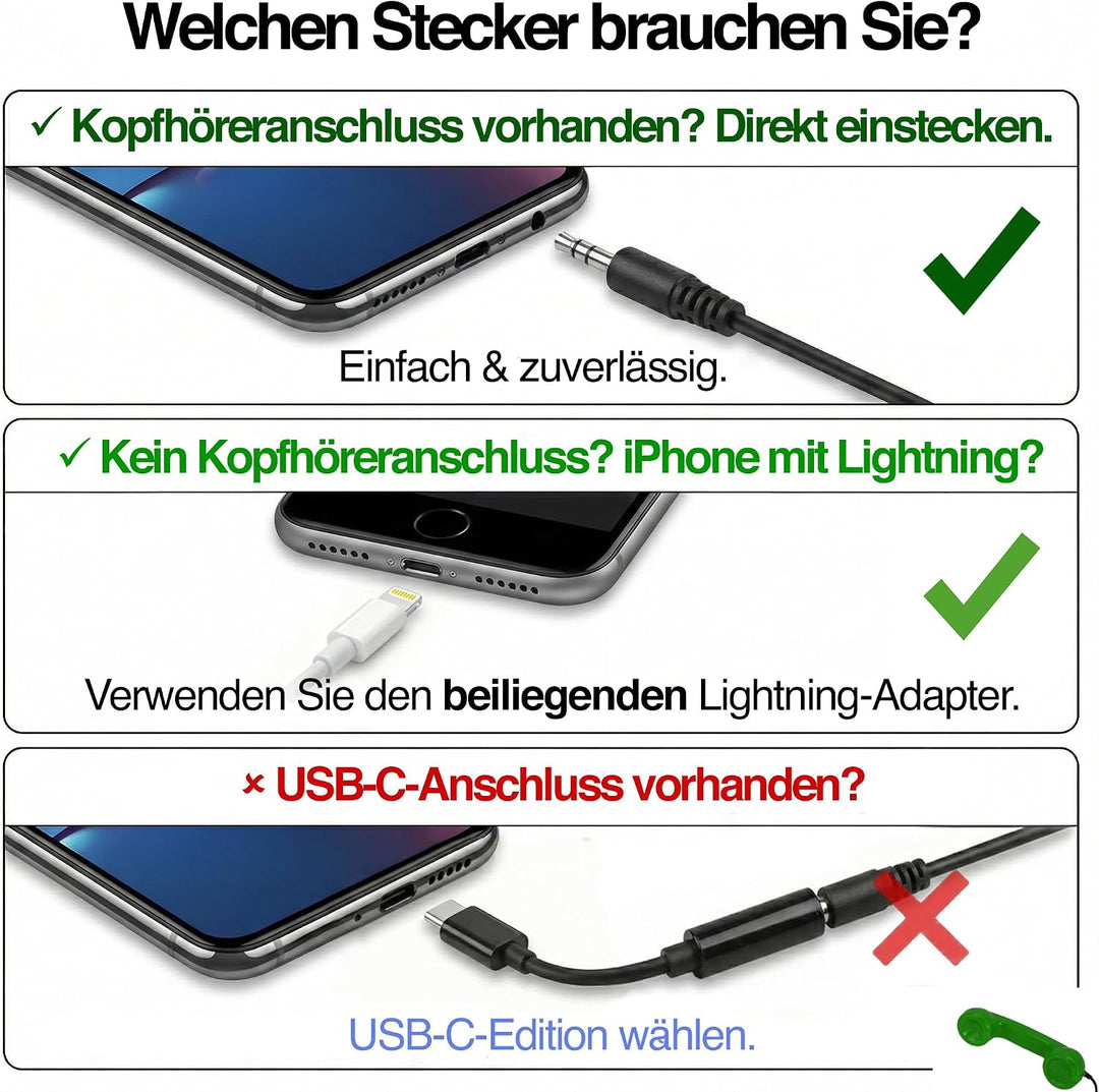 Retro Handyhörer für Apple iPhones mit Lightning (passender Adapter mit inbegriffen) in der Form ein