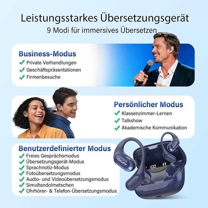 KI Übersetzer Kopfhörer Echtzeit 2026, 4-in-1 Echtzeit Sprachübersetzer | 164 Sprachen &amp; 7 Modi Blue