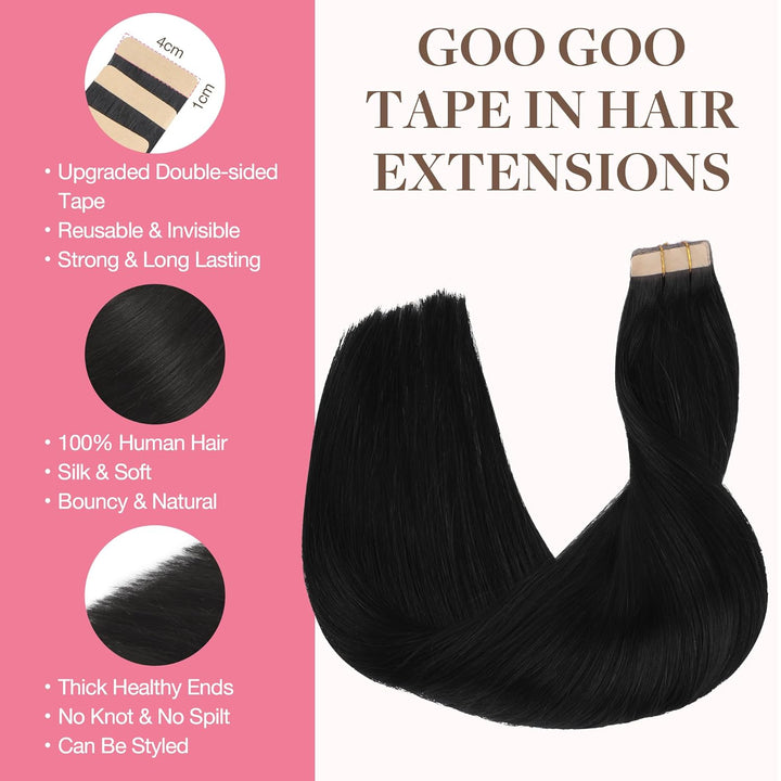 GOO GOO Tape in Extensions Echthaar, Tape Extensions Echthaar, 40cm 50g 20pcs, Extensions Echthaar,