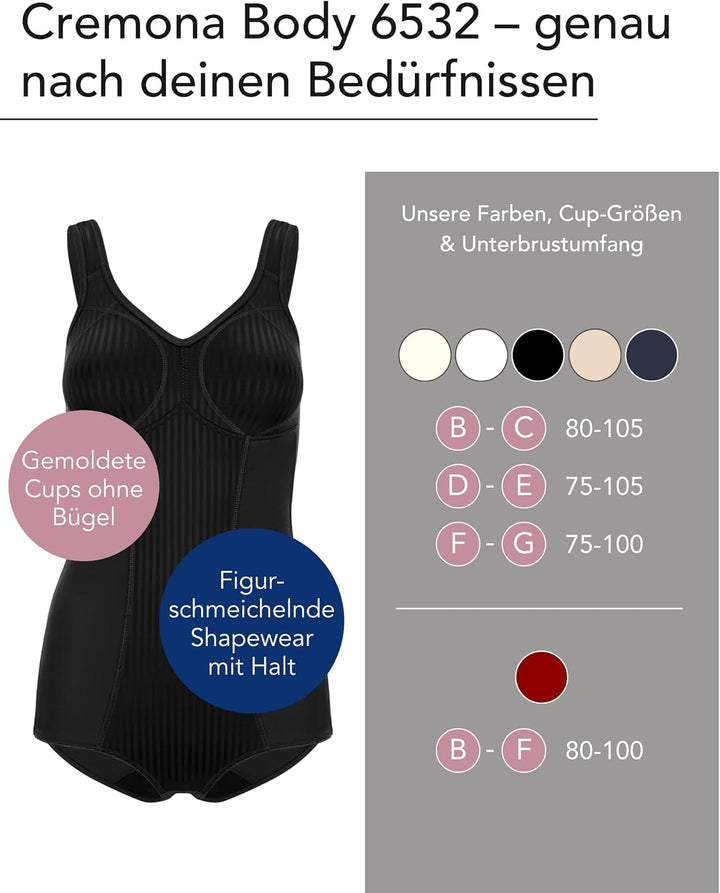 SUSA Body ohne Bügel Cremana / Body Shapewear Damen stark formend / Frauen Mieder / Softer Bodysuit