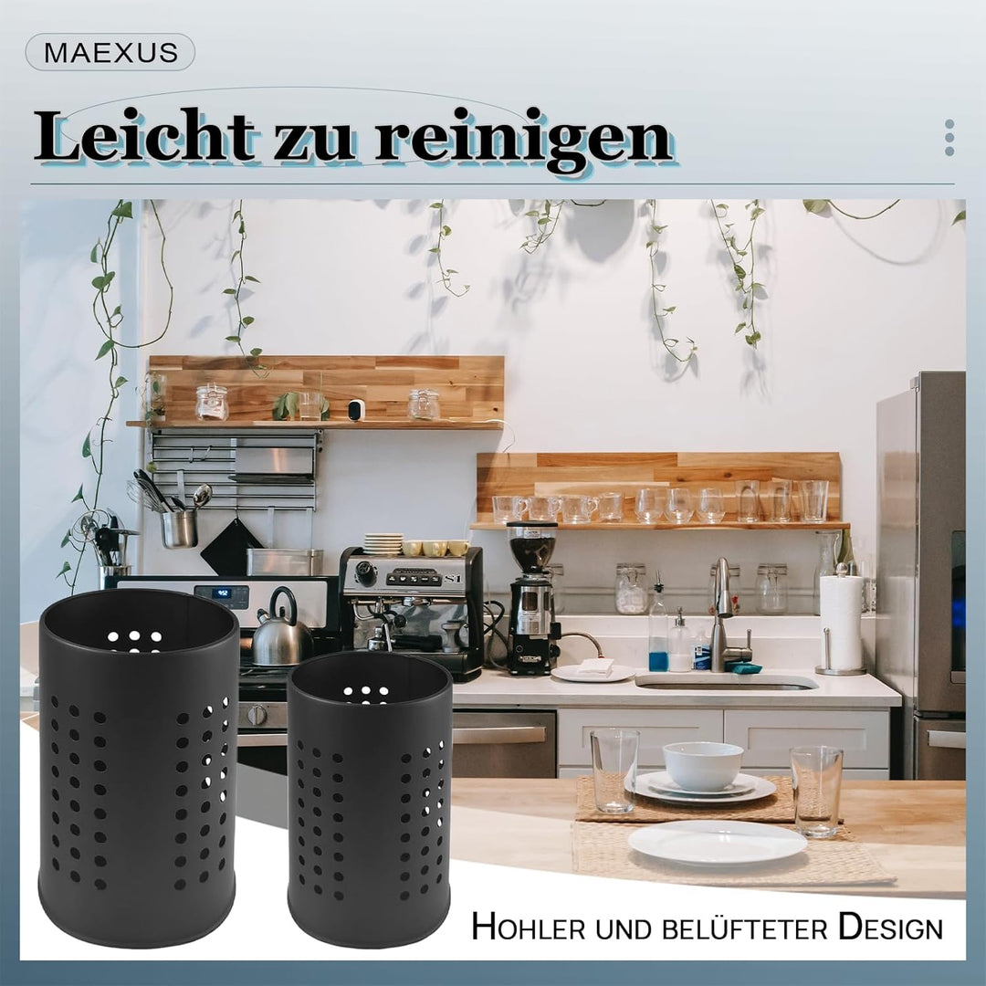 MAEXUS Küchenutensilienhalter, 2er Behälter für Küchenutensilien Organizer, Edelstahl Utensilienhalt