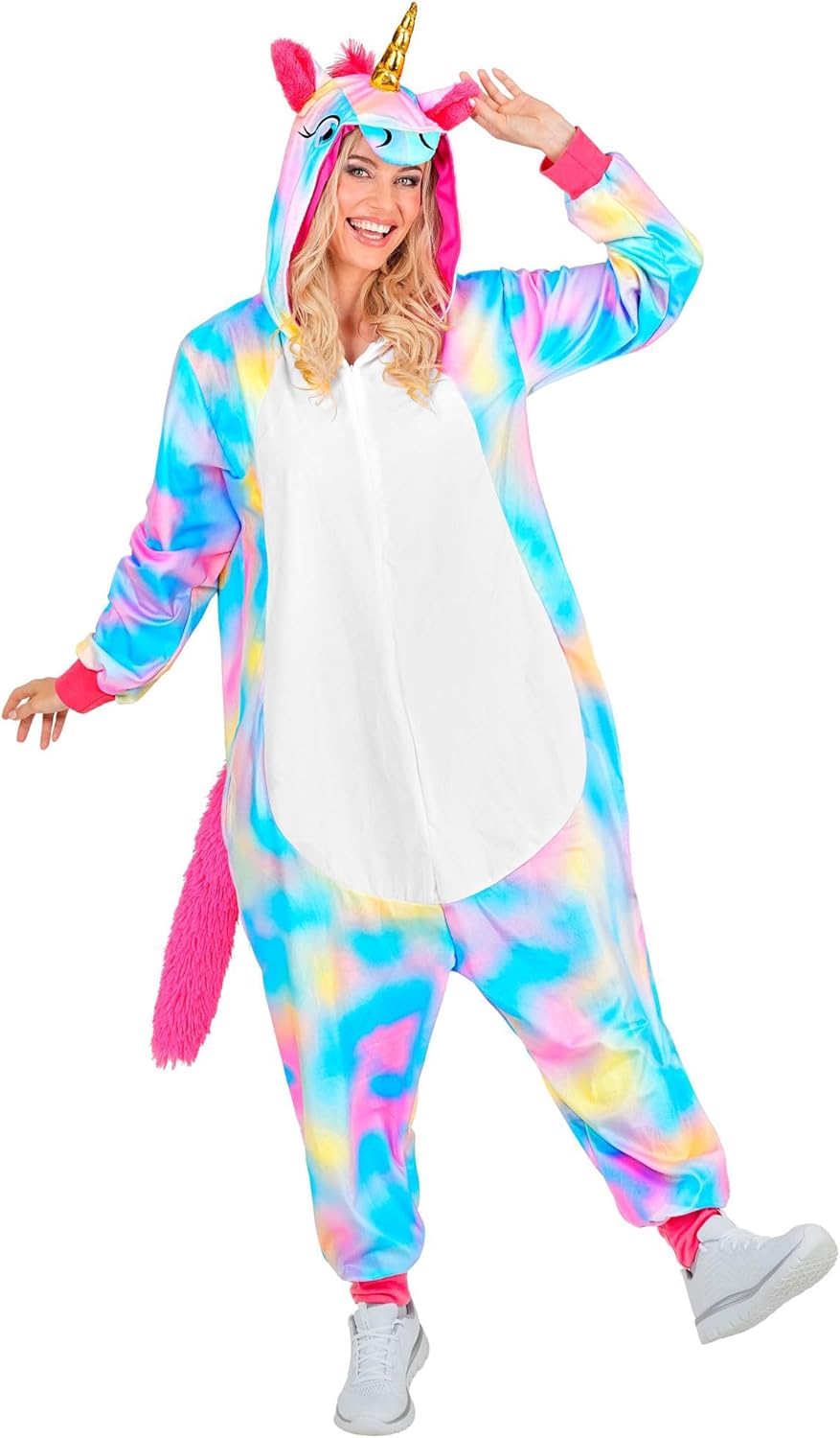 W WIDMANN MILANO Party Fashion - Tier Overall für Erwachsene, weicher Plüsch Jumpsuit mit Kapuze, Ti