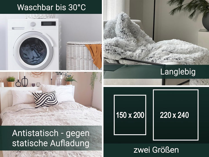 ZOLLNER Kuscheldecke, Wendedecke, 150x200 cm, grau-weiss, Felloptik 150 x 200 cm