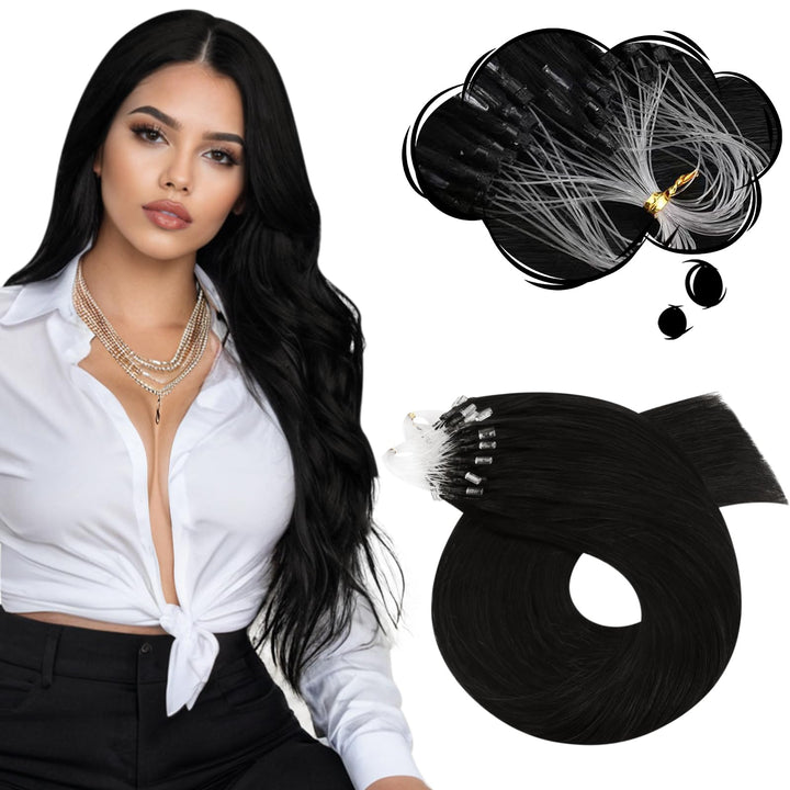 Moresoo Microring Extension Schwarz #1B Remy Echthaar Micro Loop Extensions Echthaar 24zoll/60cm Col