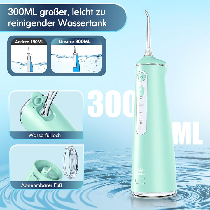 Munddusche Kabellos, Water Flosser for Teeth Mit 4 Modi &amp; 8 Anpassbaren Stufen 7 Düsen 300ML Tank Mu
