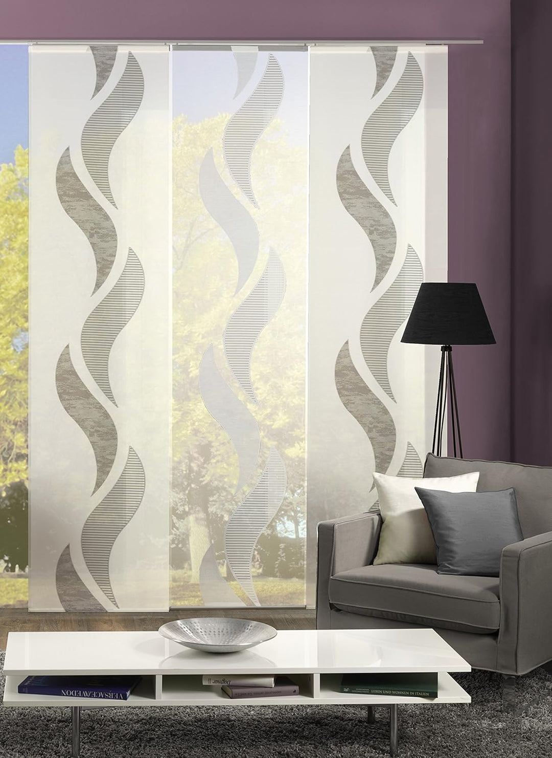 Home Fashion Welle Schiebevorhang Set, Stoff, Braun, 245 x 60 cm, 3-Einheiten