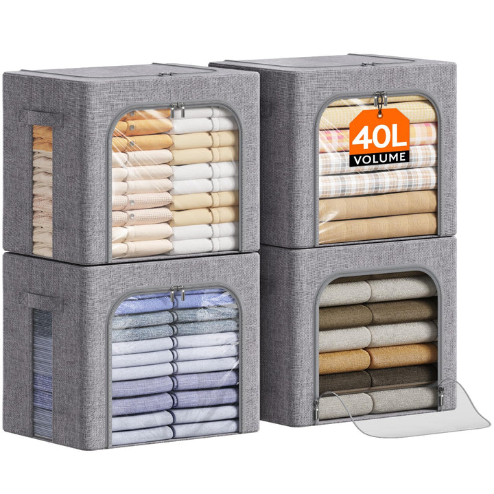 Lifewit 40L Aufbewahrungsbox mit Deckel, Kleidung Aufbewahrung, Faltbare Kleideraufbewahrung mit Met