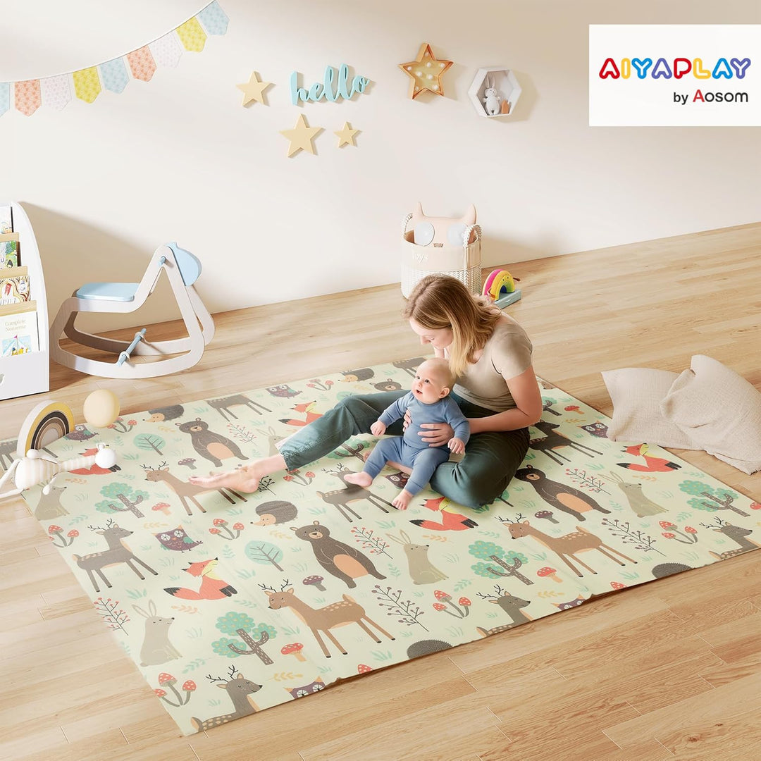 AIYAPLAY Krabbelmatte Spielmatte Baby Faltbar 196 x 176 x 1,5 cm Doppelseitige Spielteppich Krabbeld