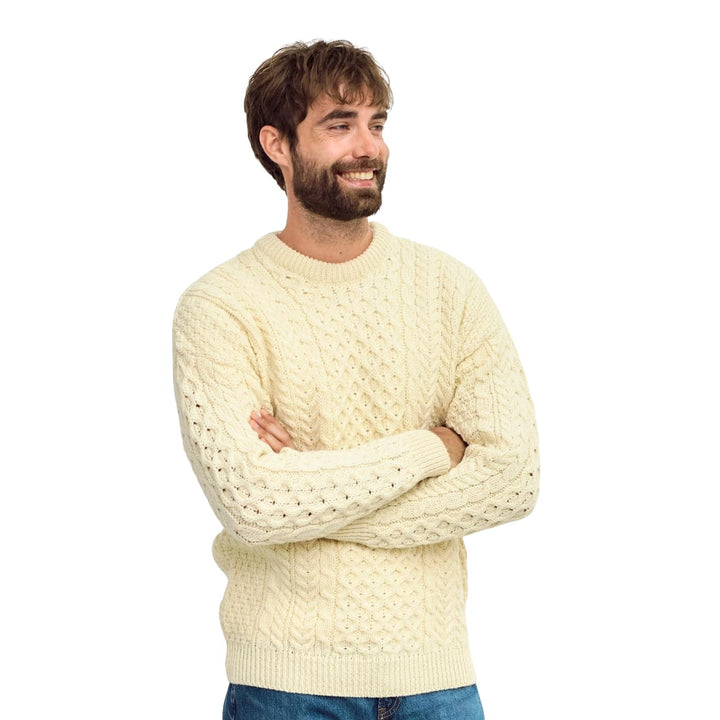 Aran-Pullover, 100% reine Wolle, Oatmeal L Wollweiss, L Wollweiss
