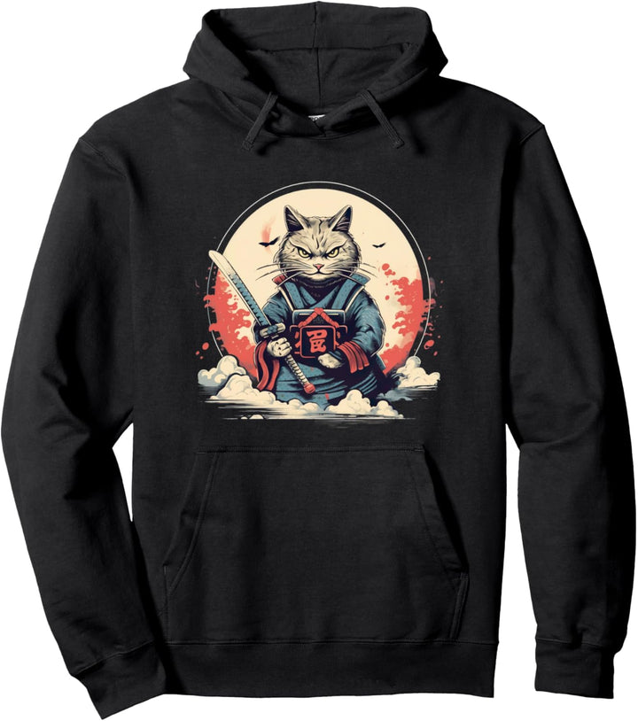 Japanische Katze Samurai Style für Katzen Fans Pullover Hoodie