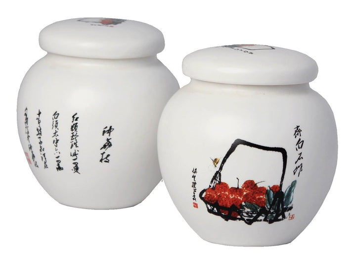 2er Set Matcha Töpfchen aus Keramik [ Dekor Früchtekorb ] Teedose / je 200ml