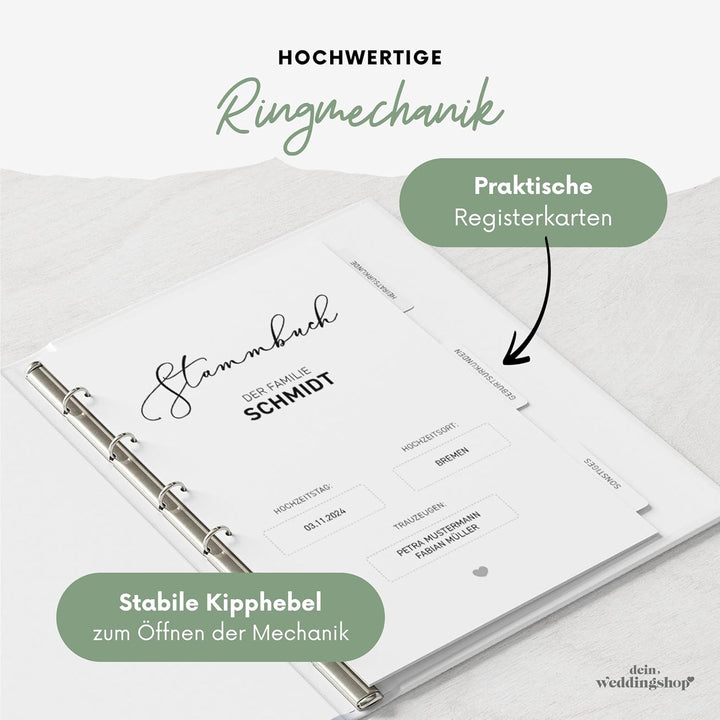 Stammbuch der Familie Personalisiert | Klassisches Standesamt Format 13 x 20 cm | 6-Ringmechanik | W