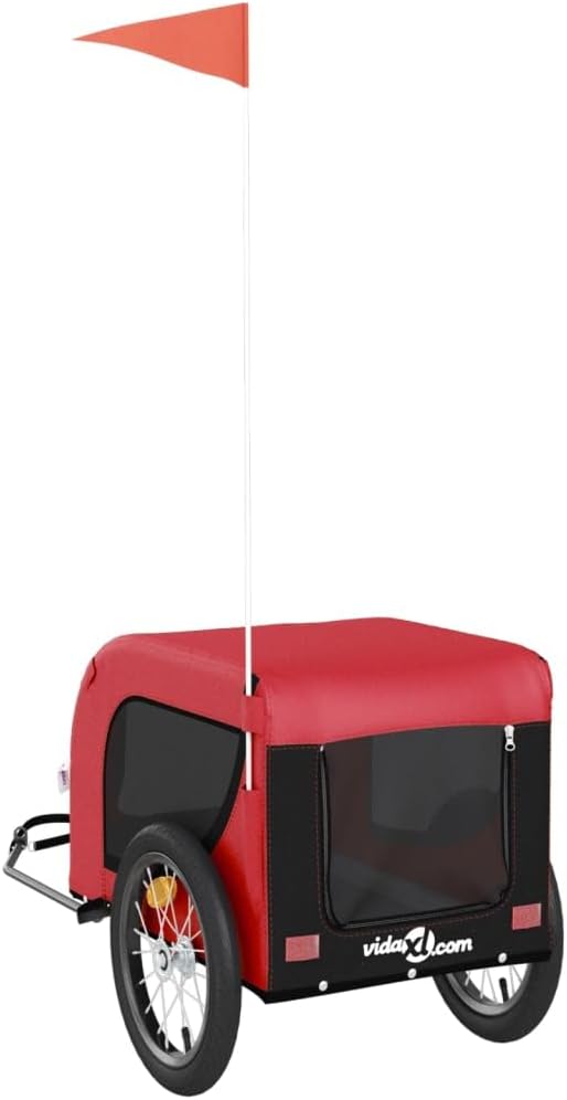 vidaXL Fahrradanhänger Hunde Orange und Schwarz Oxford-Gewebe & Eisen Rot 124 x 65 x 66 cm, Rot 124