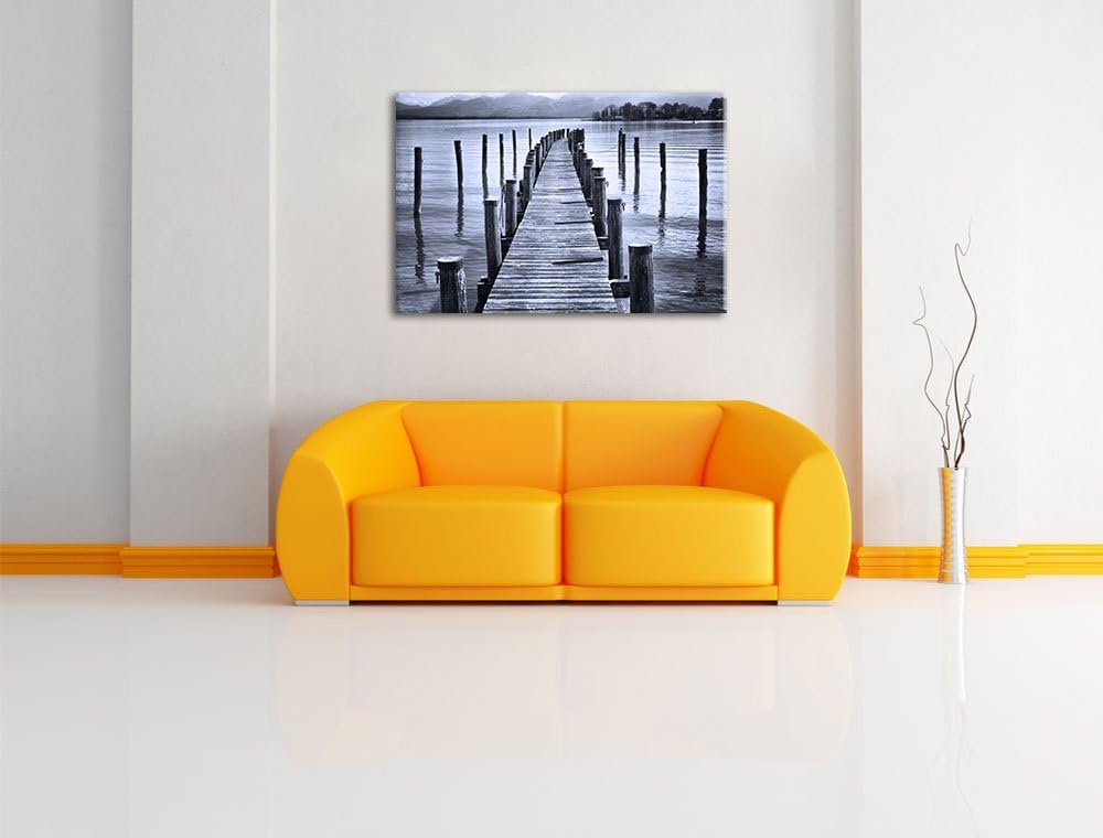 Pixxprint Langer Holzsteg ins Meer als Leinwandbild/Grösse: 100x70 cm/Wandbild/Kunstdruck/fertig bes