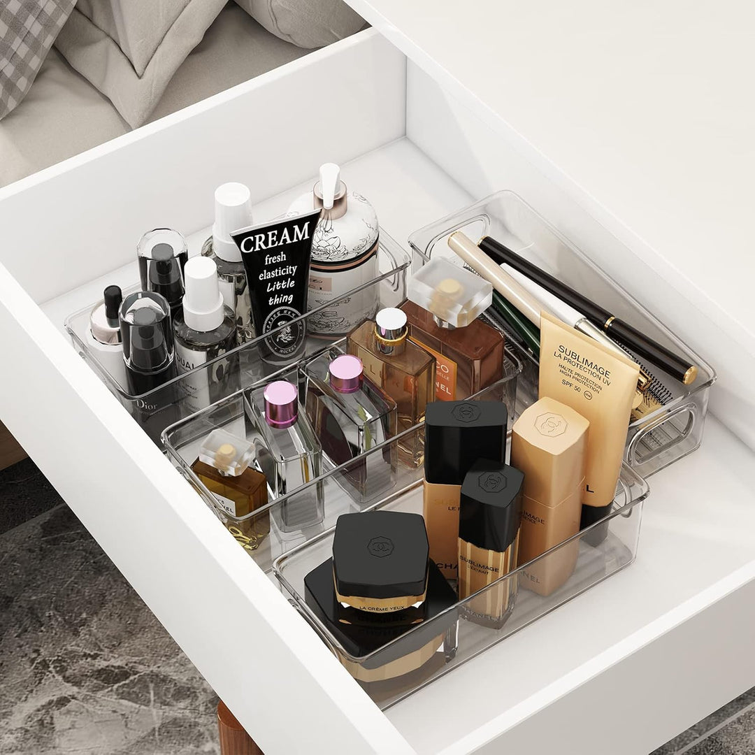 FINEW Kühlschrank Organizer 4er Set, Stapelbar Küchen Aufbewahrungsbox, Klein Kühlschrank Boxen mit