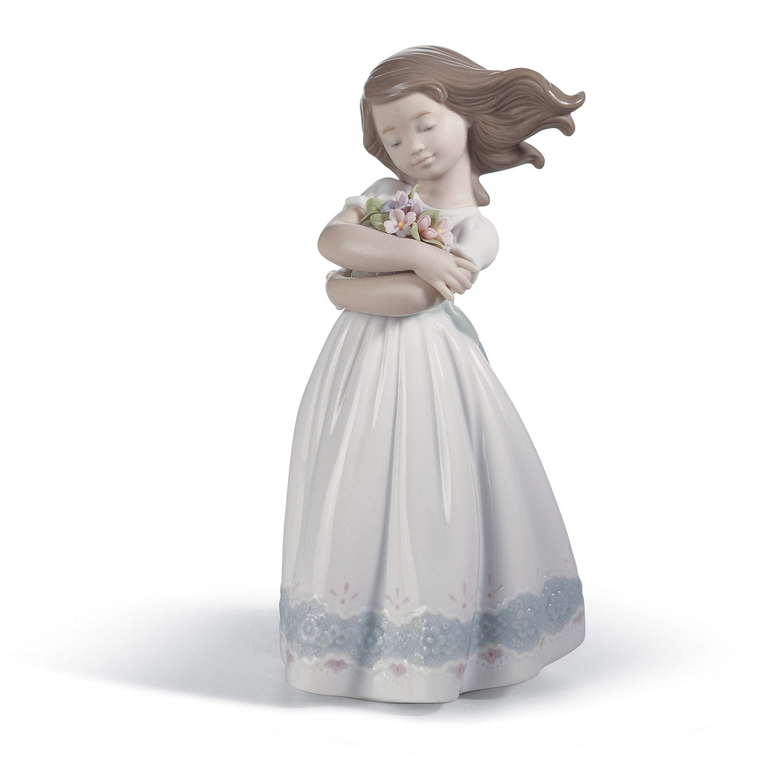 LLADRÓ Mädchen-Figur Zärtliche Unschuld. Mädchen Mit Blumen. Porzellan.