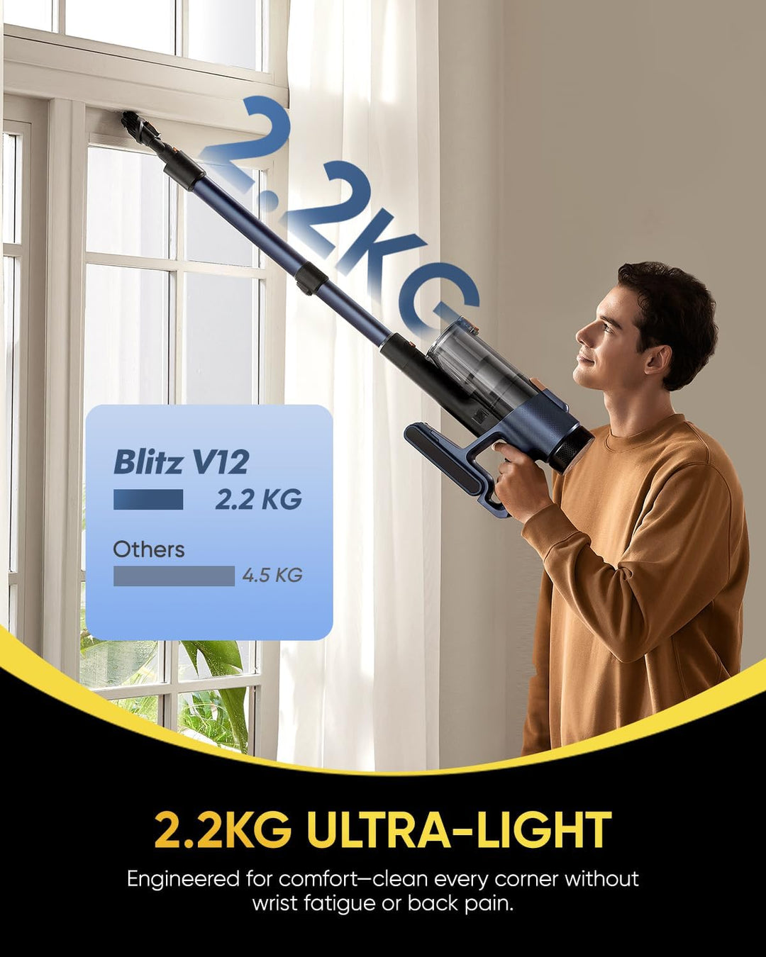 Vexilar V12 Akku Staubsauger, 50Min/50kPa/450W, Staubsauger Kabellos mit Anti-Tangle-Bürste, Leichte