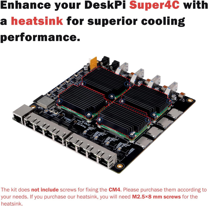 DeskPi Super4C für Raspberry Pi Compute Module 5, Cluster Mini-ITX Board Unterstützt 4 CM5, 2.5GbE +