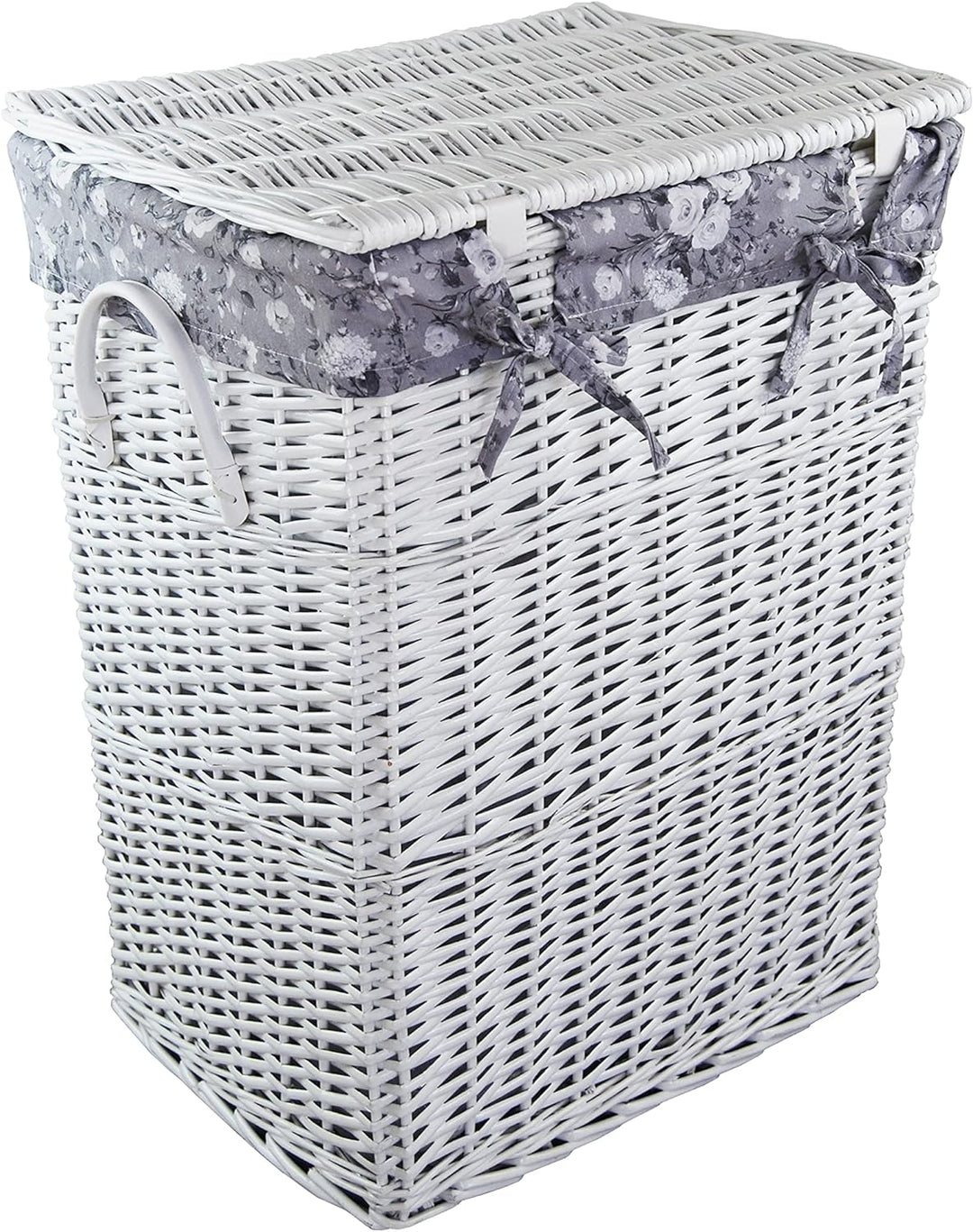 Wäschekorb Wäschetruhe Weide weiss Blumenmuster grau 40x30 H.55