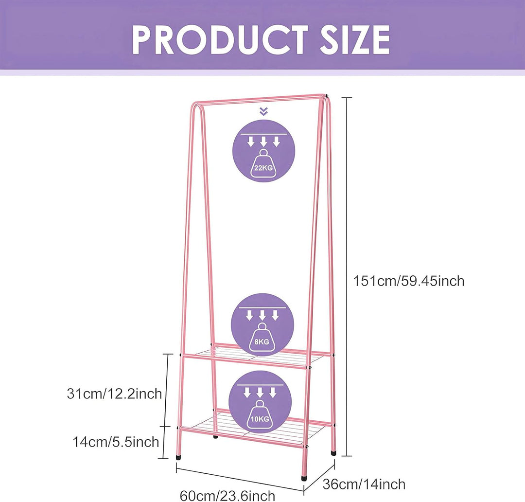 Kleiderständer Metall Kleiderstange 60 cm x 151 cm Kleiner Garderobenständer für Schlafzimmer mit Sc