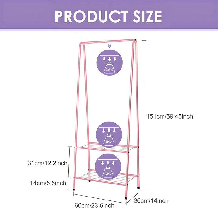 Kleiderständer Metall Kleiderstange 60 cm x 151 cm Kleiner Garderobenständer für Schlafzimmer mit Sc