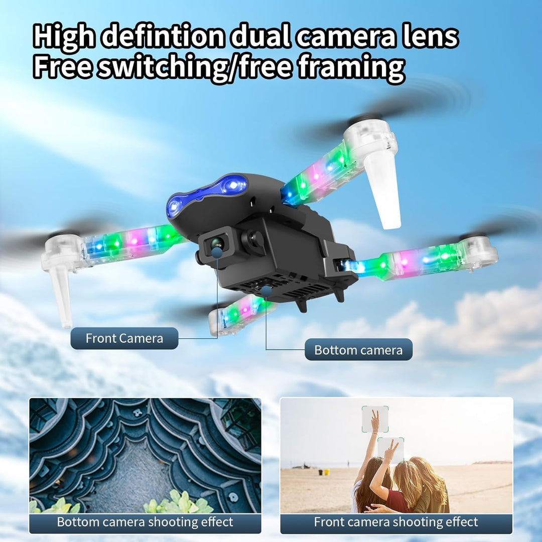 OBEST Drohne mit Kamera 1080P mit LED Lichter für Erwachsene, Faltbar Quadcopter mit WiFi Übertragun