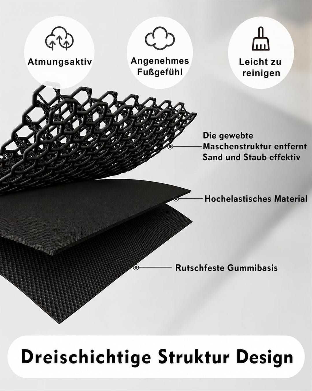 Fussmatte Aussen 60 x 90 cm, rutschfeste Silikon Schmutzfangmatte, Langlebig Fussabtreter Aussenbere