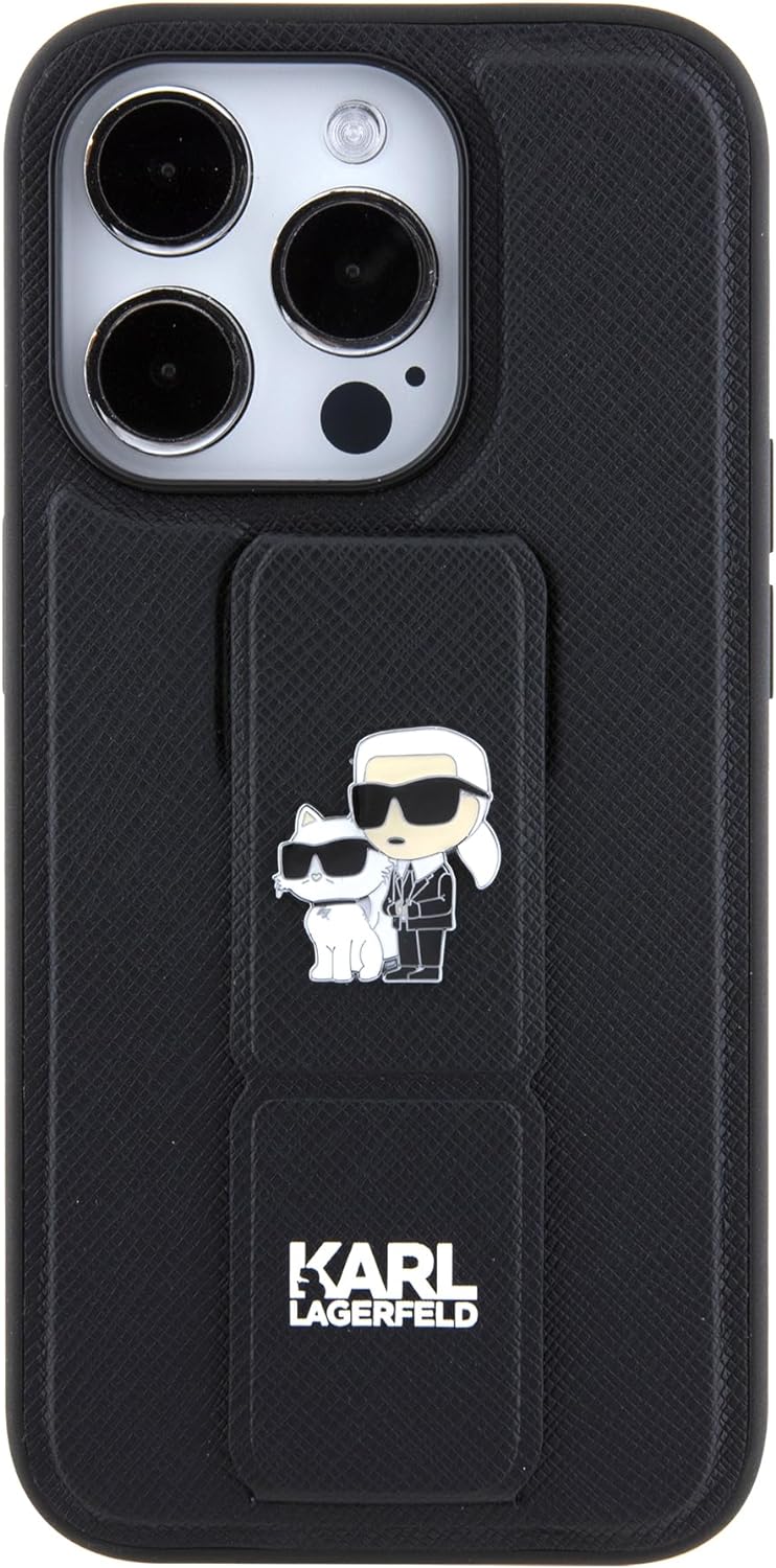 CG Movie Karl Lagerfeld Saffiano-Leder-Schutzhülle für iPhone 15 Pro, Schwarz, Schwarz