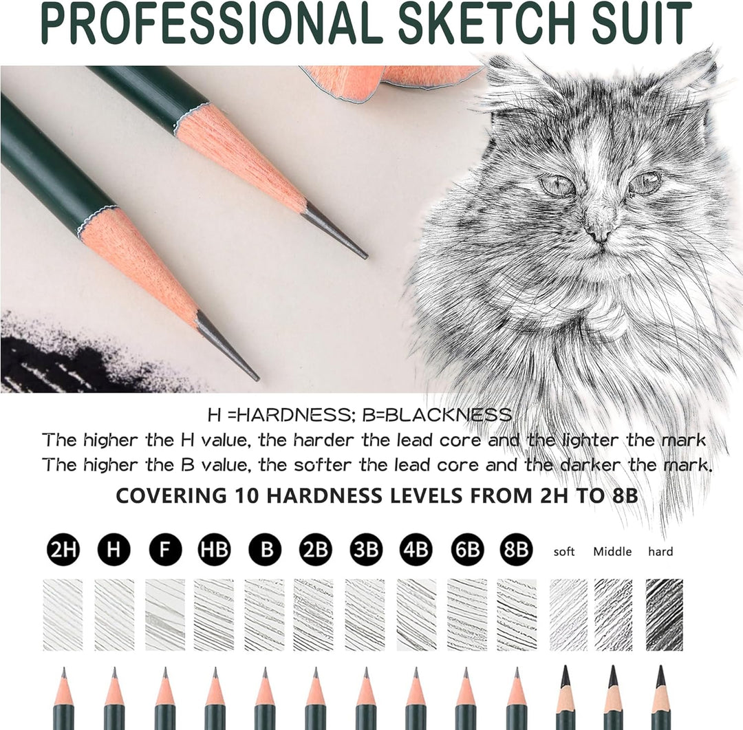 27 Stück Skizzen Zeichnen Bleistift Set, Zeichenstifte Professionell Zeichenset Malset, Skizzier-Set